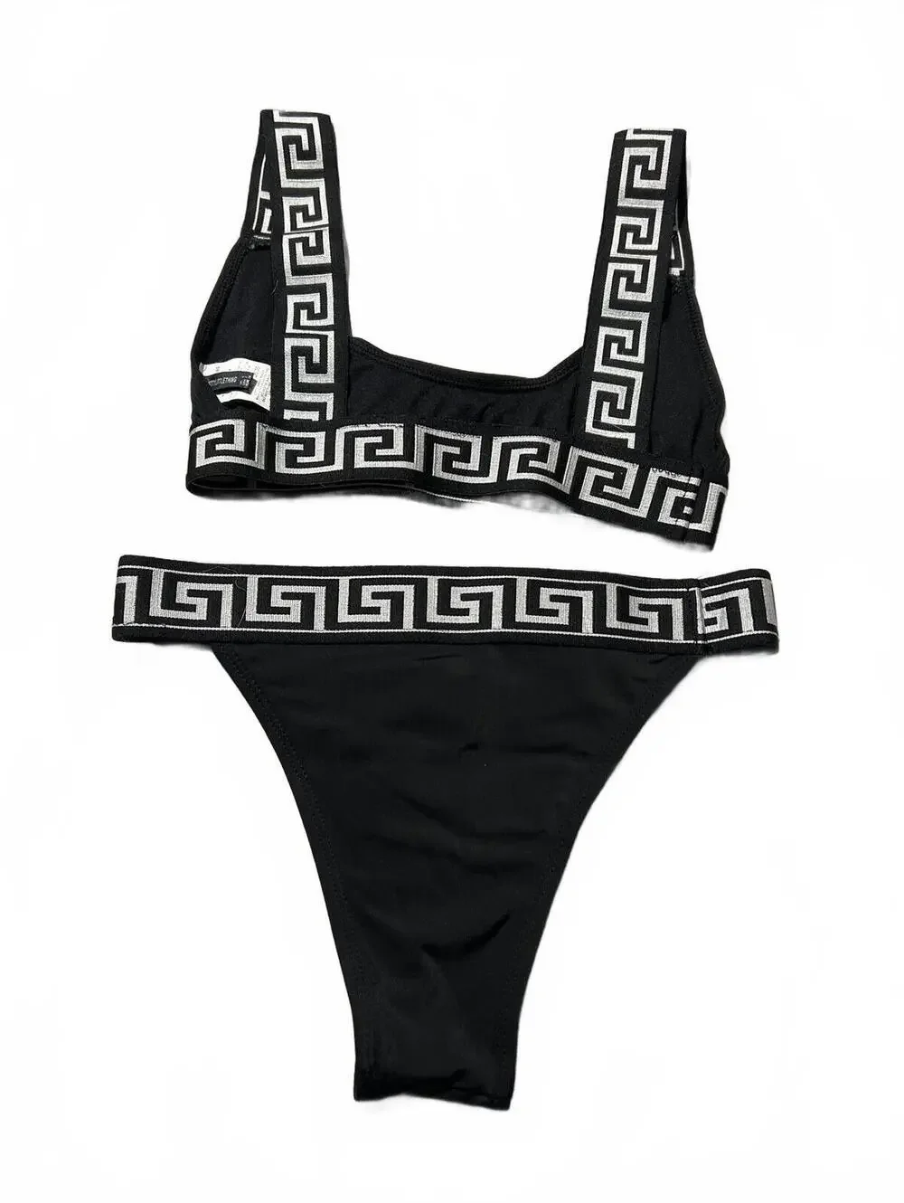 Prettylittlething Black Bikini Swimsuit Greek Key Pattern 2 - Picture 5 of 6